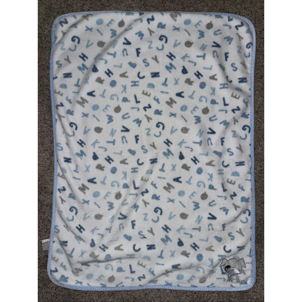 S.L.  Home Fashions Baby‎ Blanket Blue Boy Letters Gray Puppy Dog Embroidered